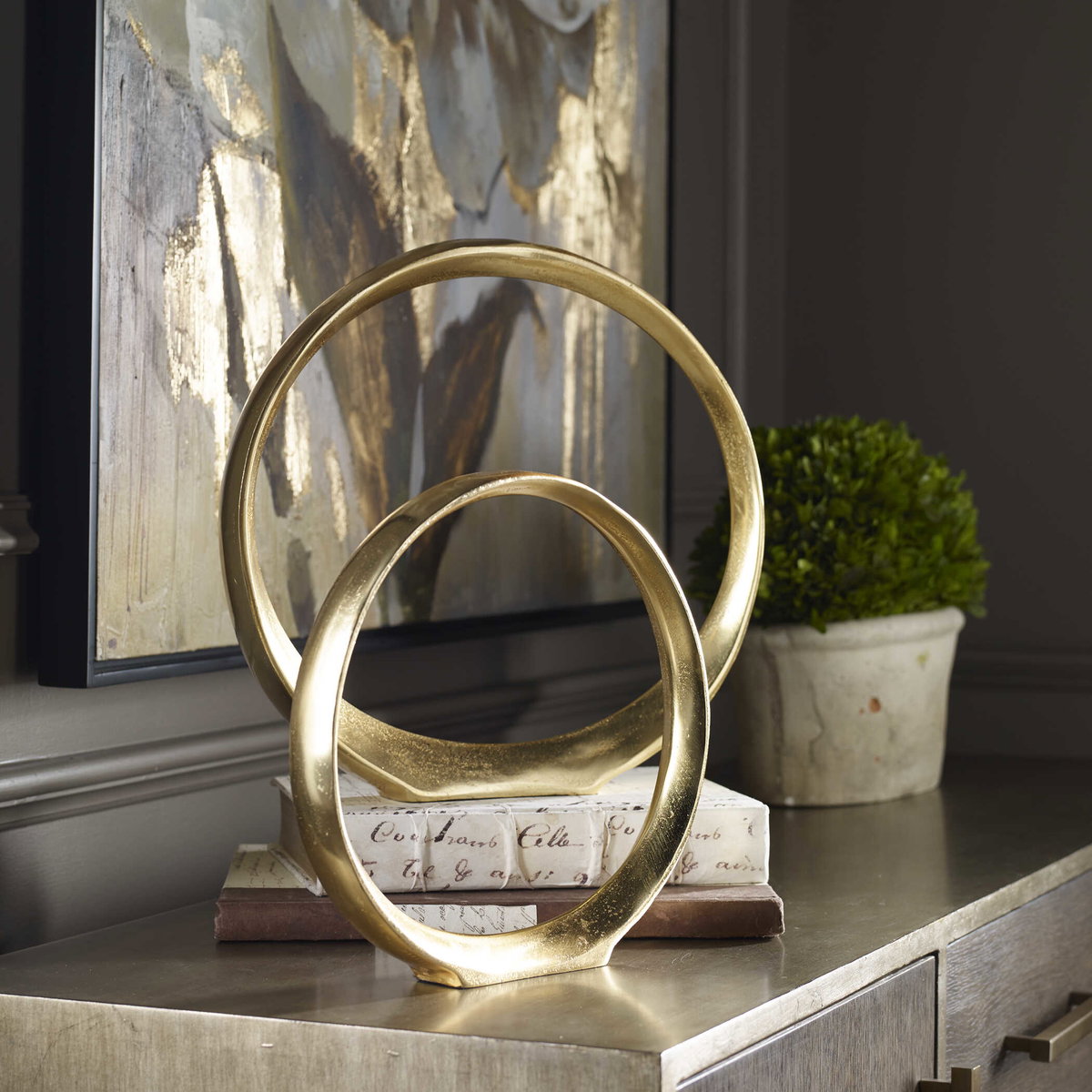 Jimena Gold Ring Sculptures Set/2, Figurines & Statue by Uttermost, 14.25" width x 14" height x 2" depth View 3