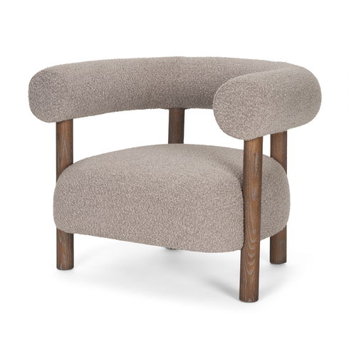 Gianna Open Back Medium Brown Wood with Taupe Boucle Fabric Accent Chair