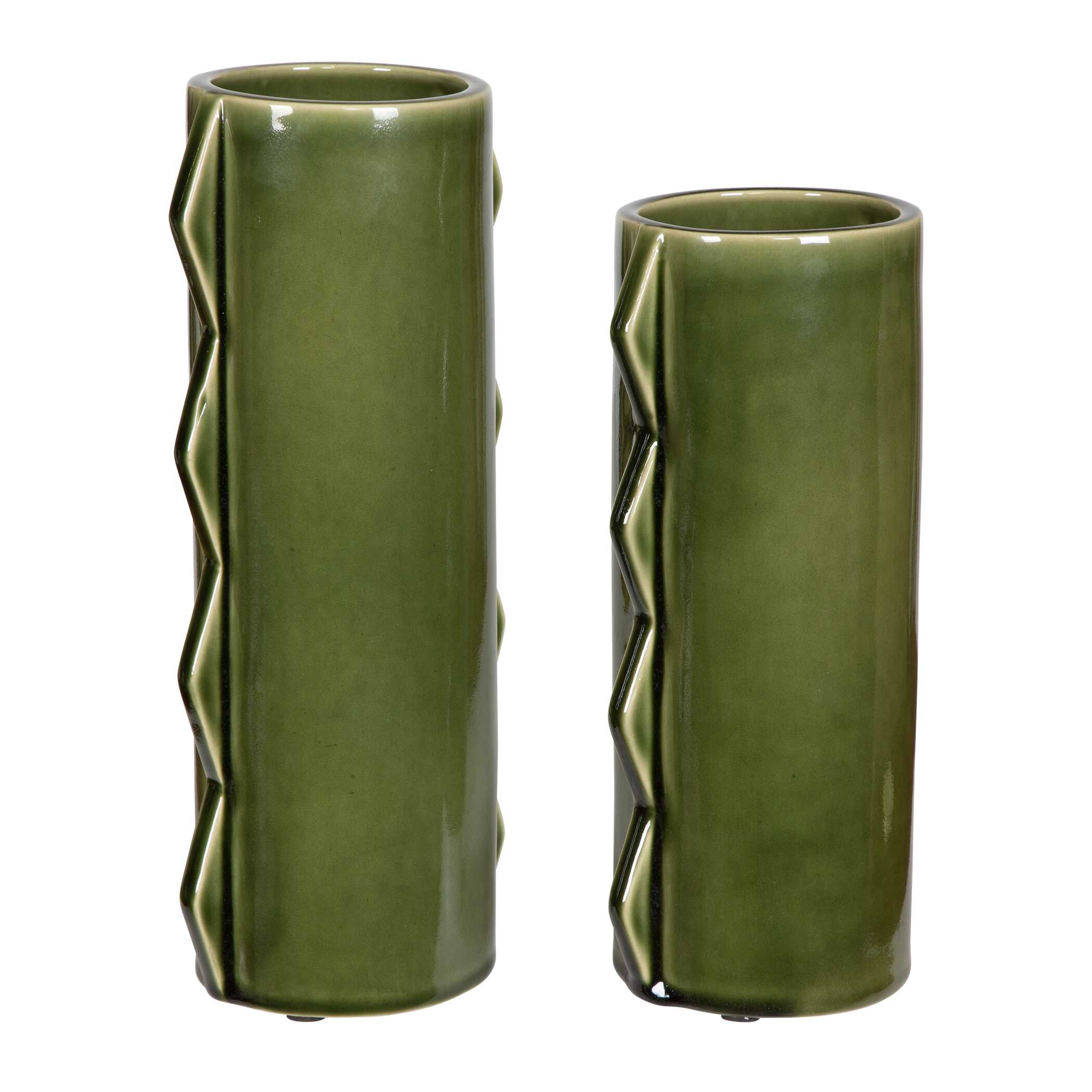 Meander Green Vases Set/2, Decorative by Uttermost, 5.75" width x 14" height x 4.5" depth View 3