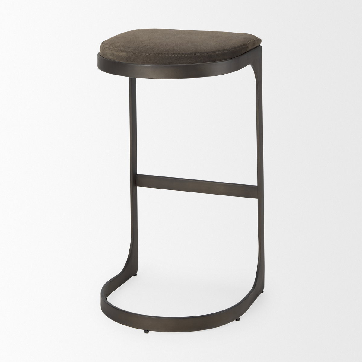 Tyson Backless 31in Seat Bar Stool | Brown/Gray Suede with Black Metal, Counter & Bar Stool by Mercana, 17.25" length x 17.5" width x 31" height View 6