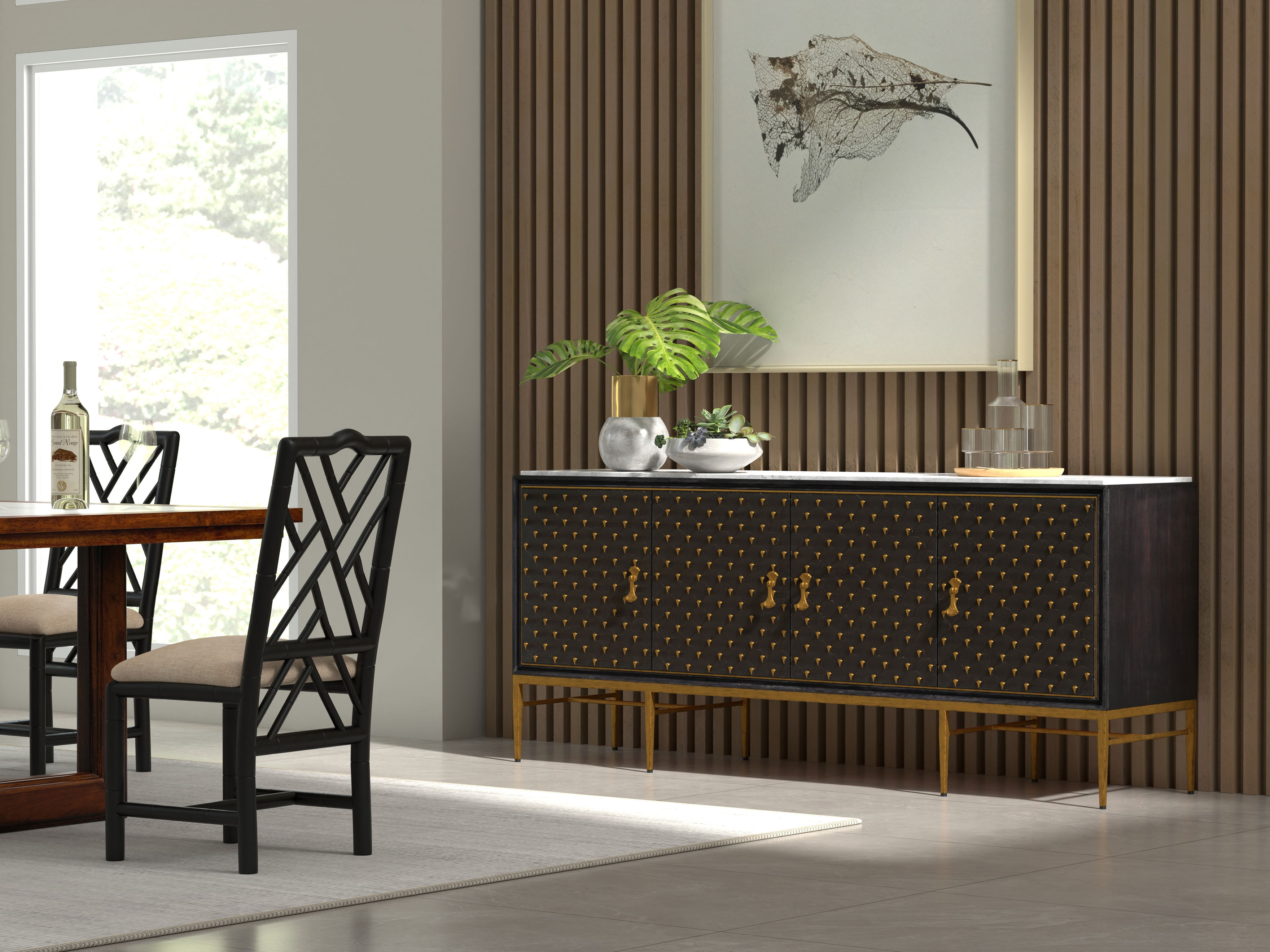 Palisade Shagreen Credenza, Black, Cabinets & Sideboard by Sarreid, 80" length x 19" width x 34" height View 14