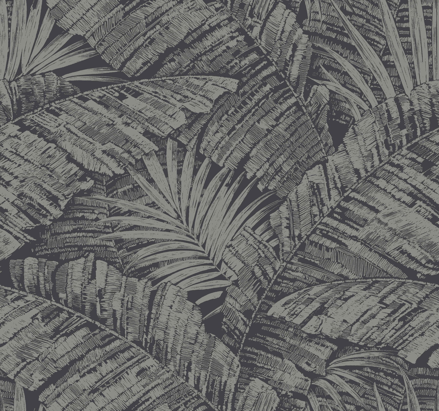 Palm Cove Toile Silver & Black Wallpaper large image 