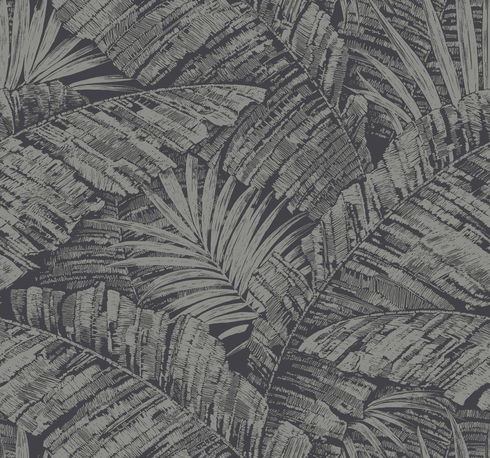 Palm Cove Toile Silver & Black Wallpaper