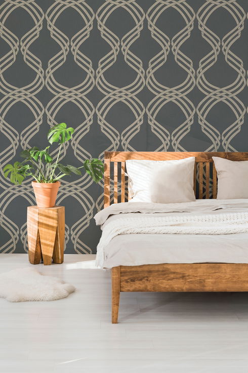 Dante Ribbon Charcoal Metallic Wallpaper