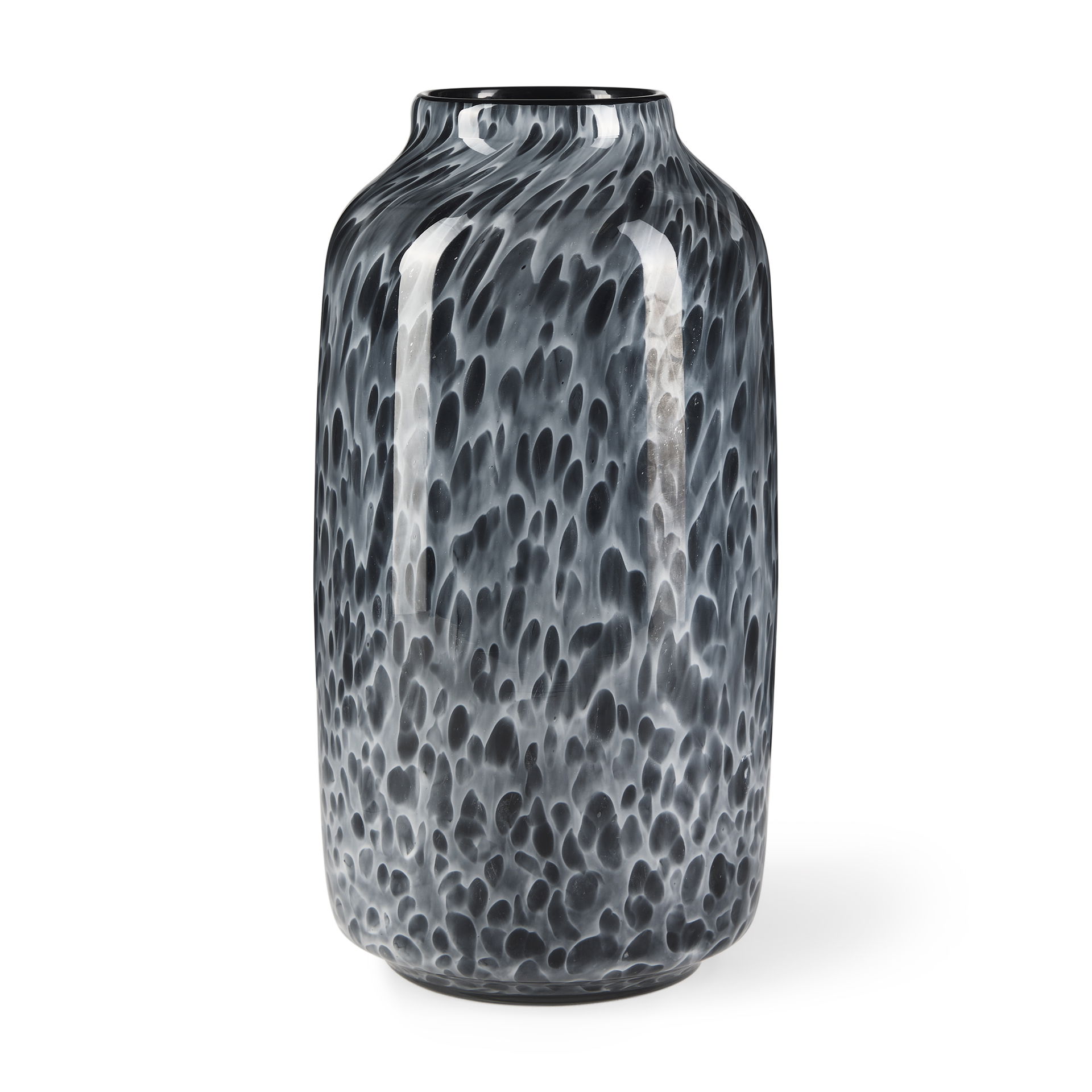 Masai Medium Black Mottled Glass Vase, by Mercana, 6.5" length x 6.5" width x 12.4" height View 1