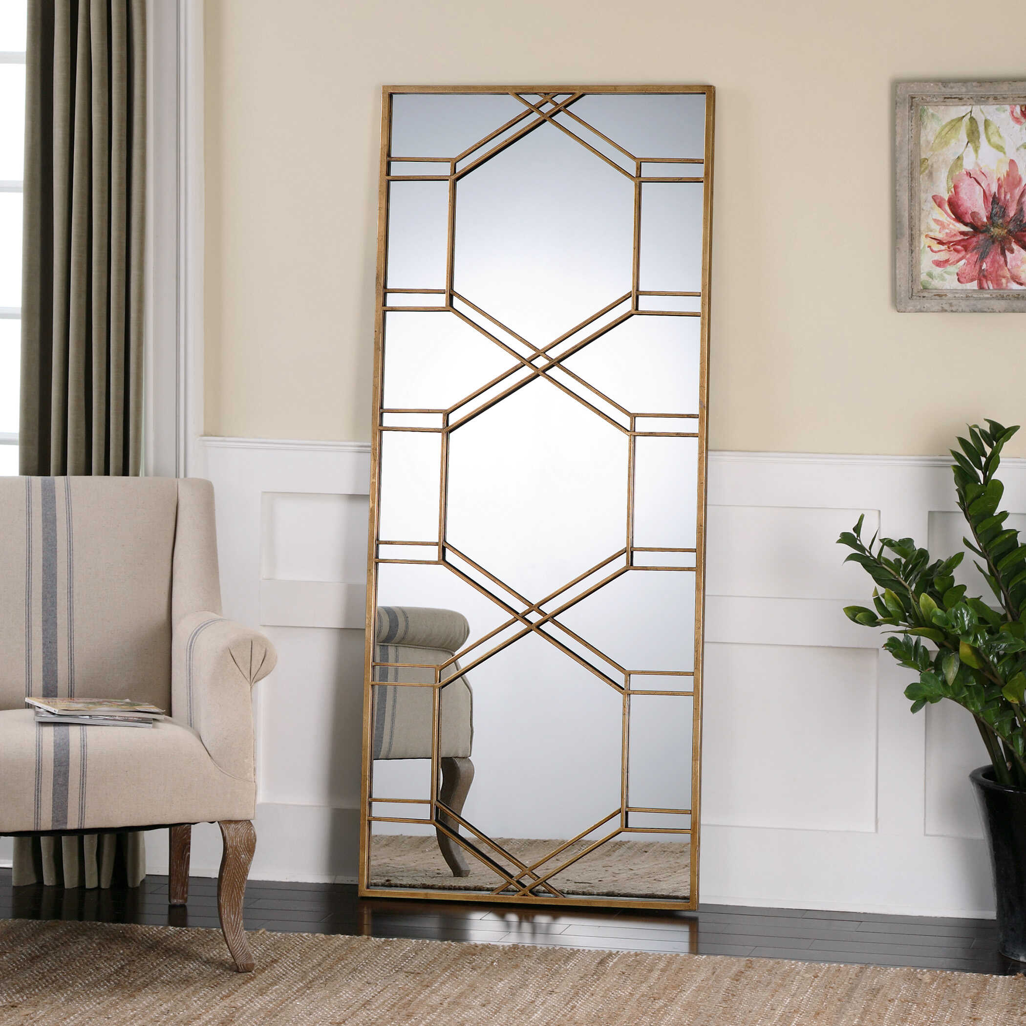 Kennis Gold Leaf Leaner Mirror, by Uttermost, 29" width x 70" height x 1.5" depth View 2