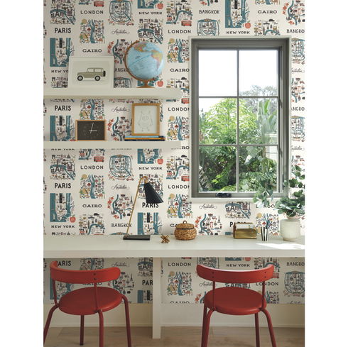 City Maps Blue & Red Wallpaper