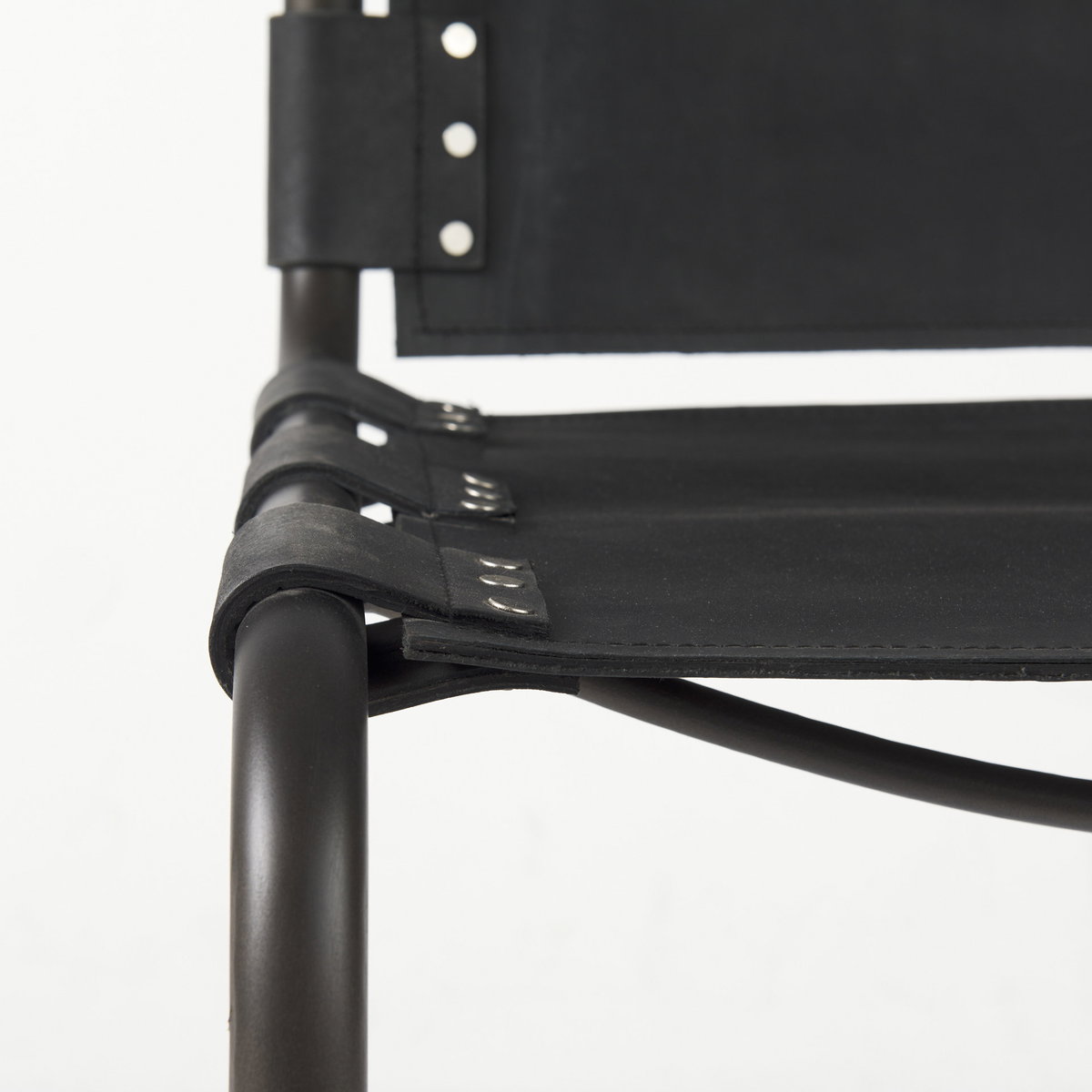 Berbick Open Back Dining Side Chair | Black Leather with Iron, Dining Chair by Mercana, 20.5" length x 24" width x 33" height View 13