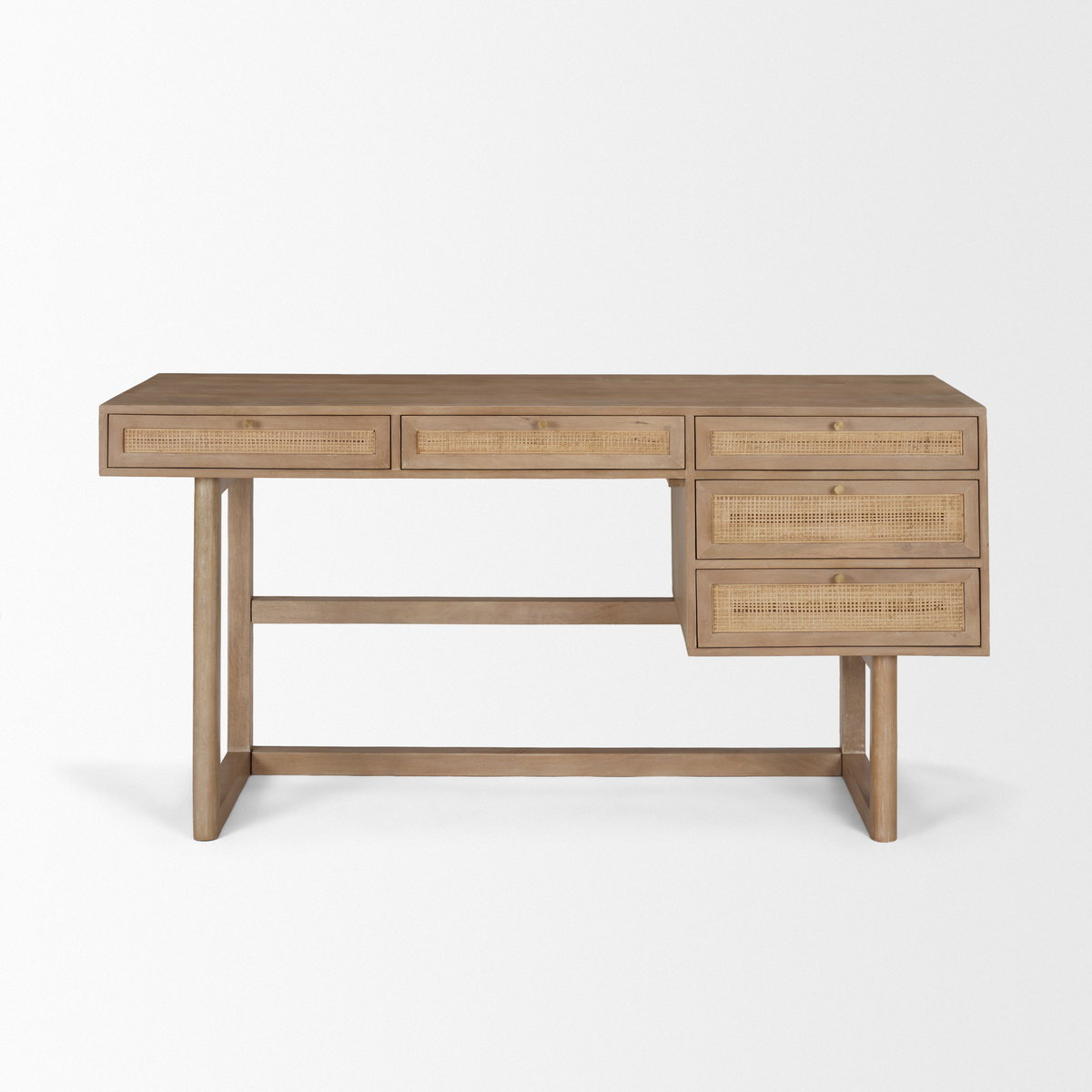 Grier 60' Light Brown Solid Wood with Cane Office Desk, by Mercana, 62" length x 22.75" width x 30" height View 6