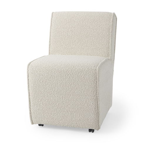 Damon  Fully Upholstered Cream-Toned Fabric Dining Chair on Casters