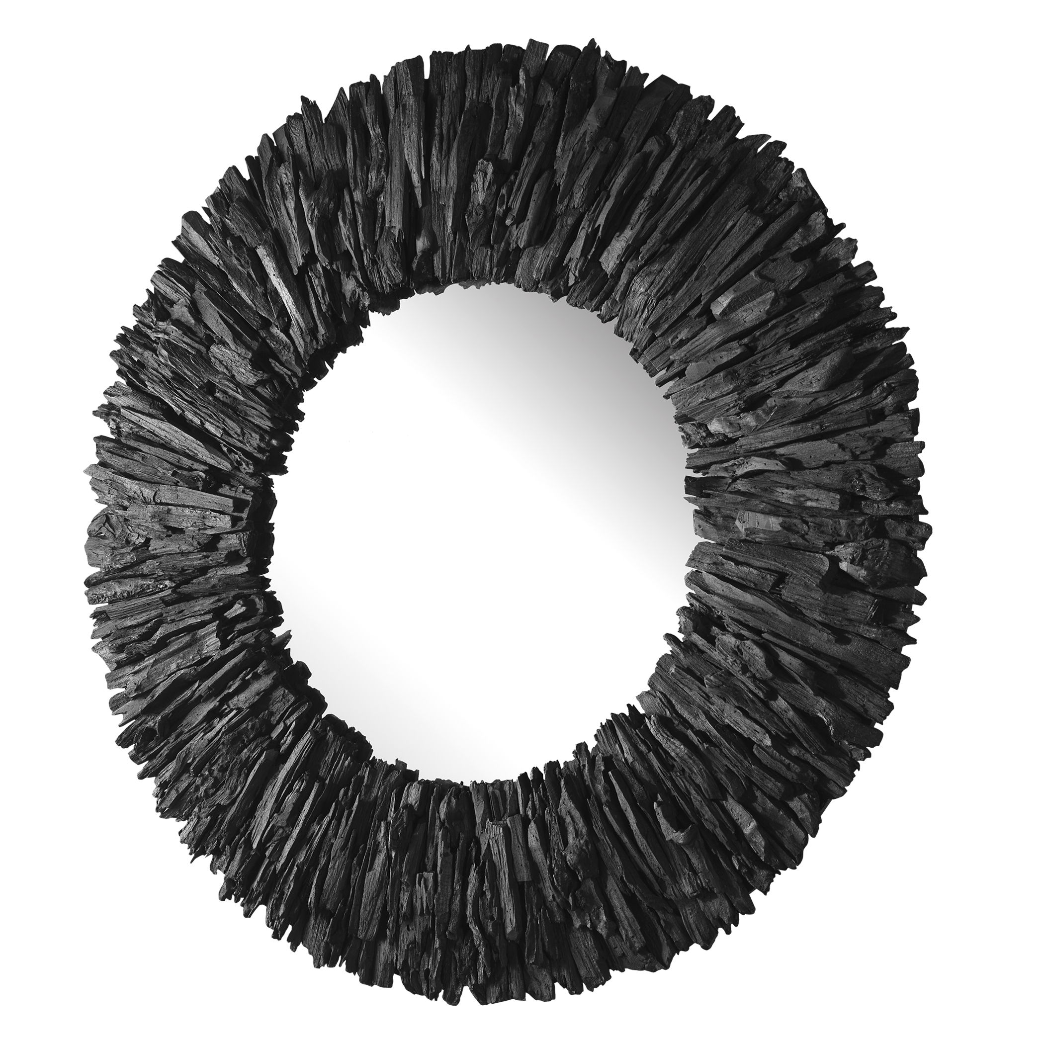 Teak Branch Black Round Mirror large image 