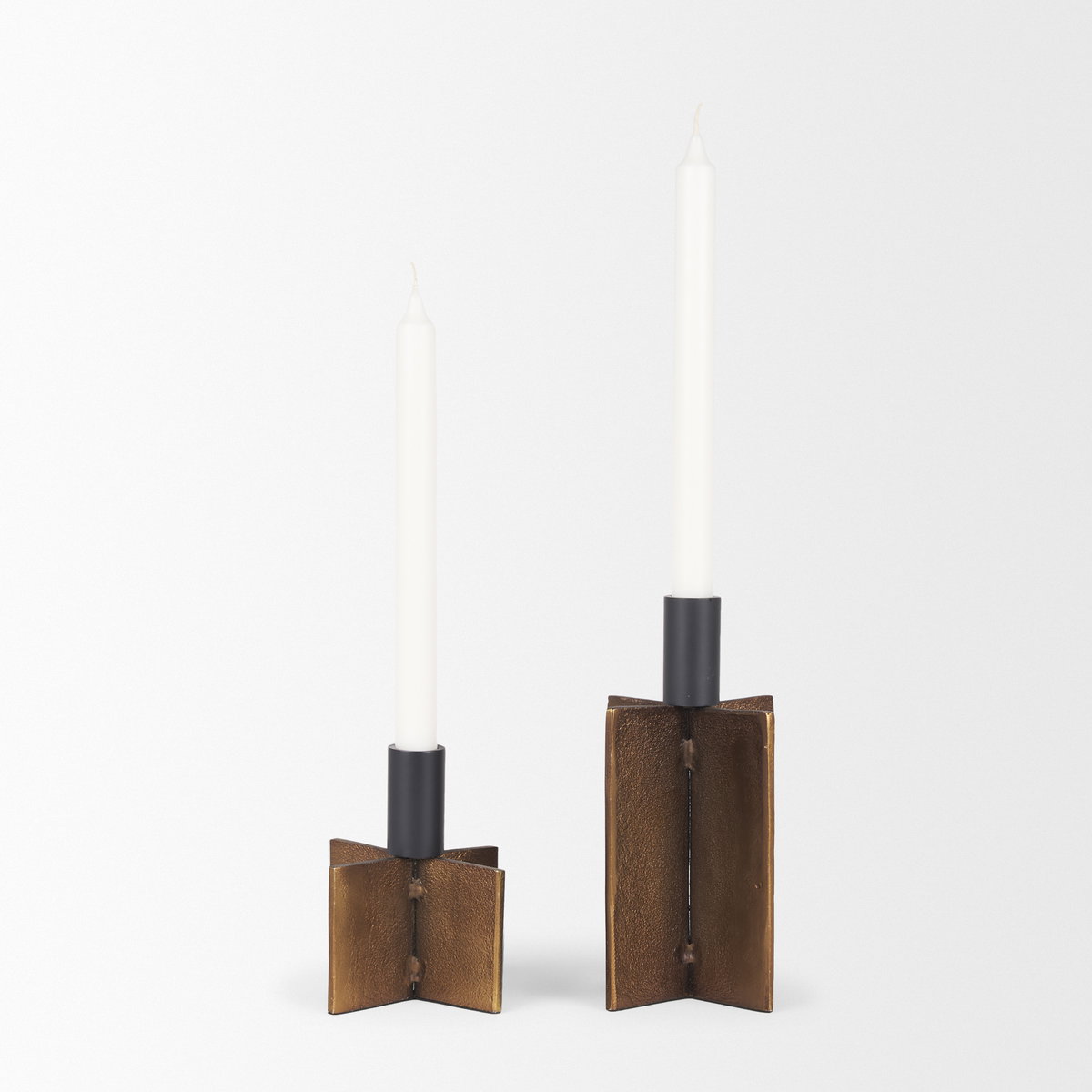 Pia Antiqued Gold with Black Metal Taper Candleholder (Set of 2), Candles & Candle Holder by Mercana, 4.75" length x 4.75" width x 8.25" height View 4