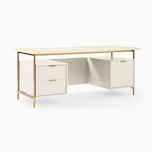 Online Designer Home/Small Office Quinn 74 Inch Executive Desk, Haze, Antique Brass