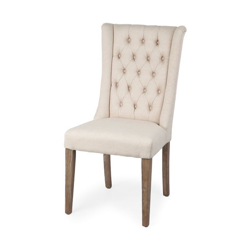 Mackenzie High-Back Dining Side Chair | Cream Plush Linen with Ash Wood