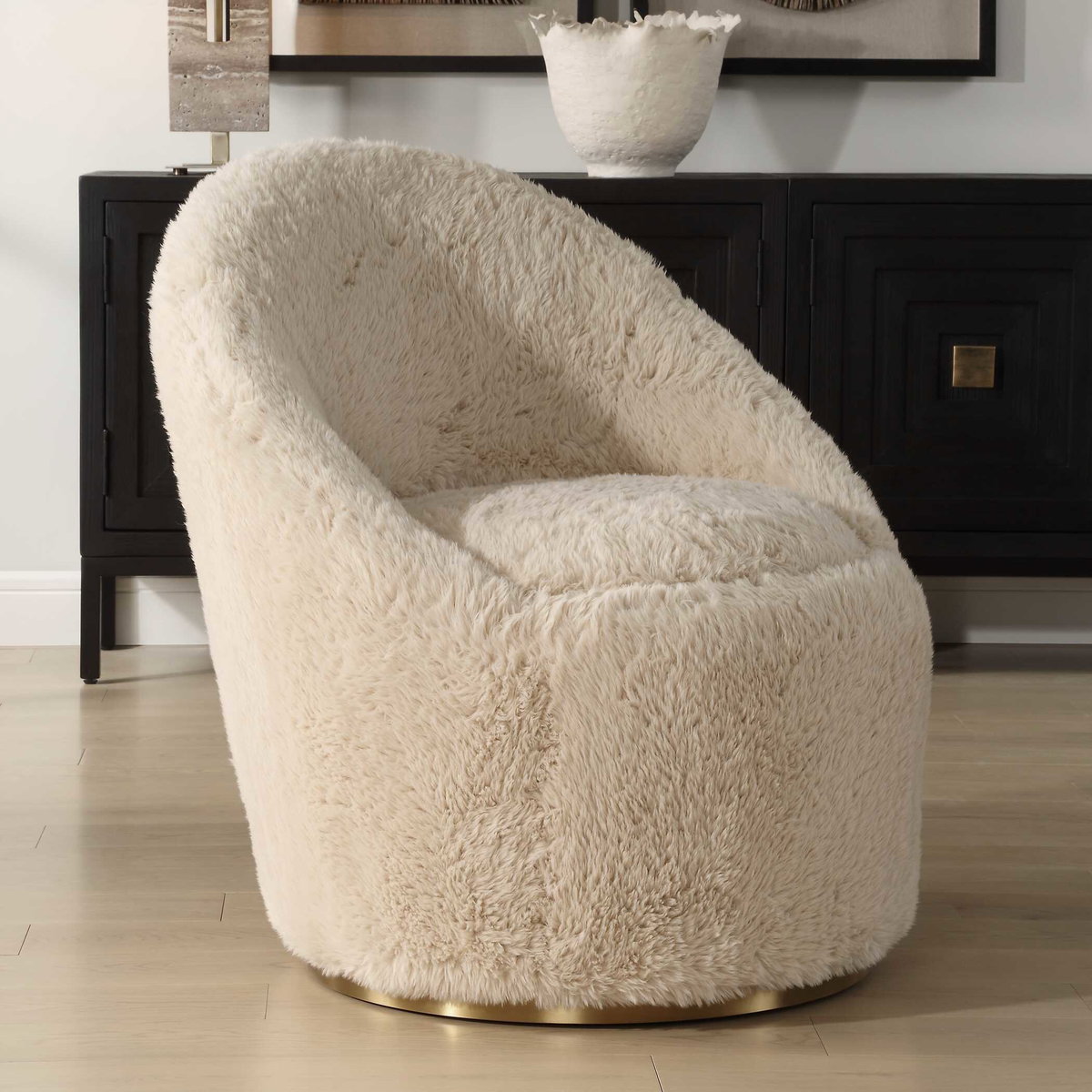 Crue Sheepskin Swivel Chair, Accent Chair by Uttermost, 30.5" width x 33" height x 32" depth View 4