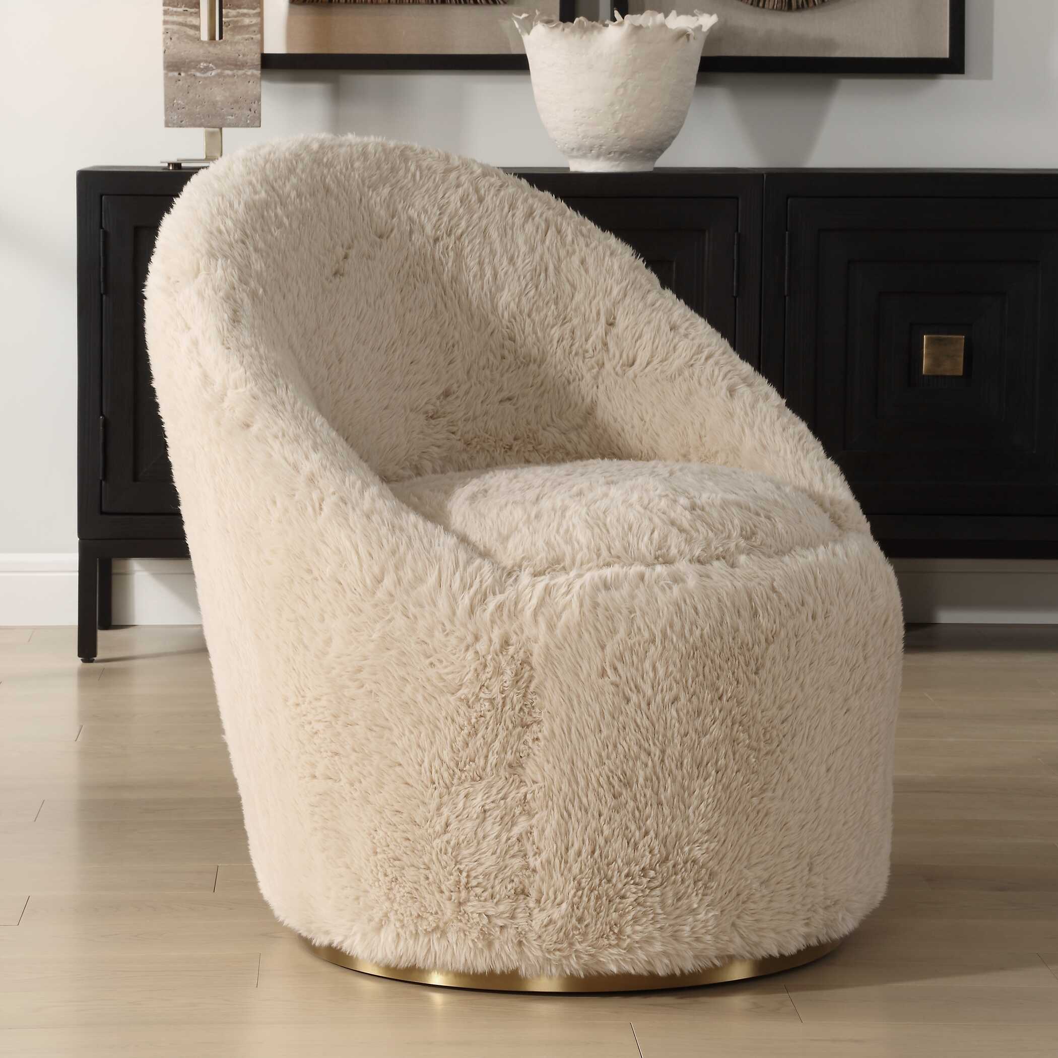 Crue Sheepskin Swivel Chair, Furniture by Uttermost, 30.5" width x 33" height x 32" depth View 4