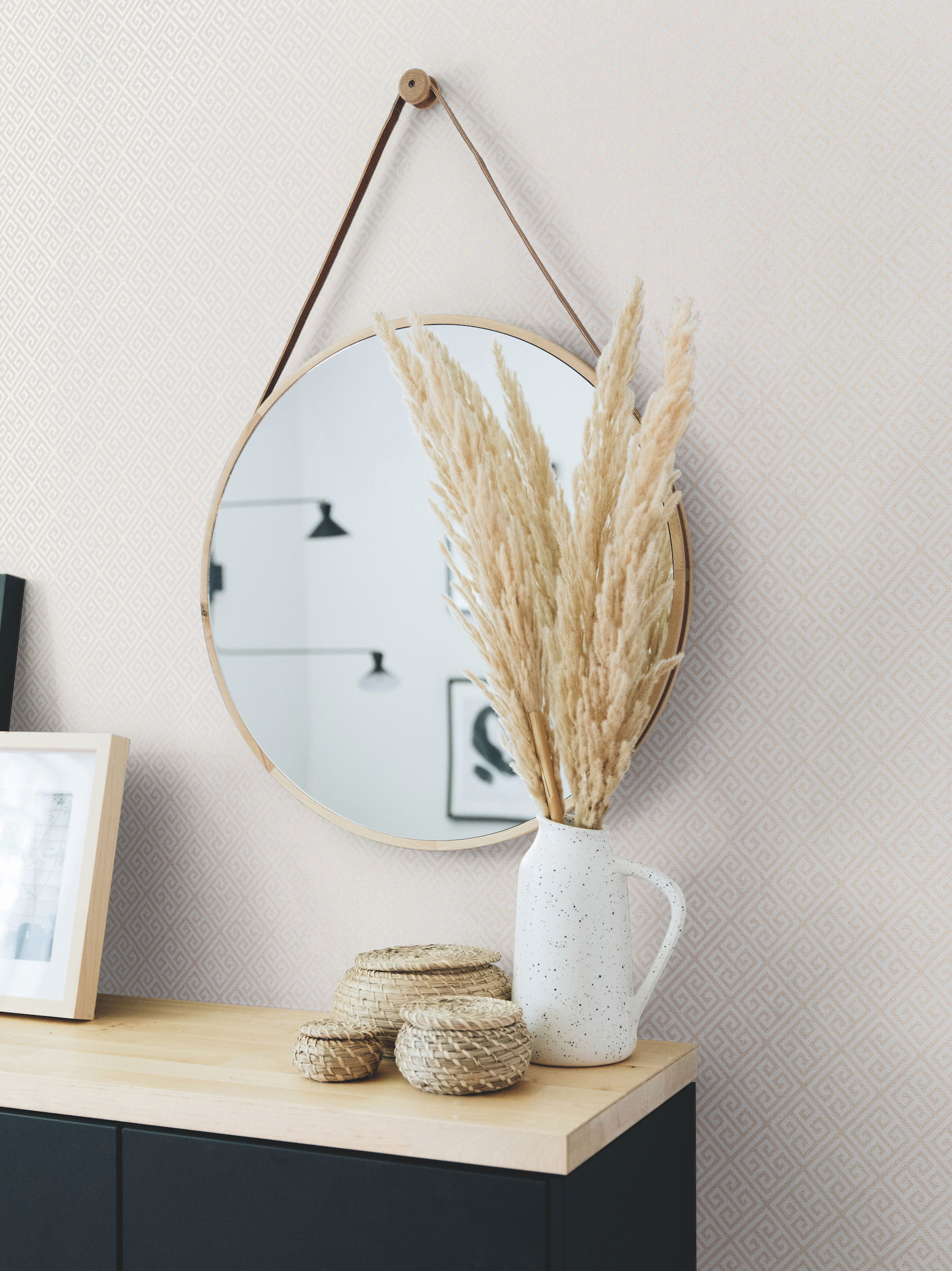Grecian Geometric Pearl & White Wallpaper large image 