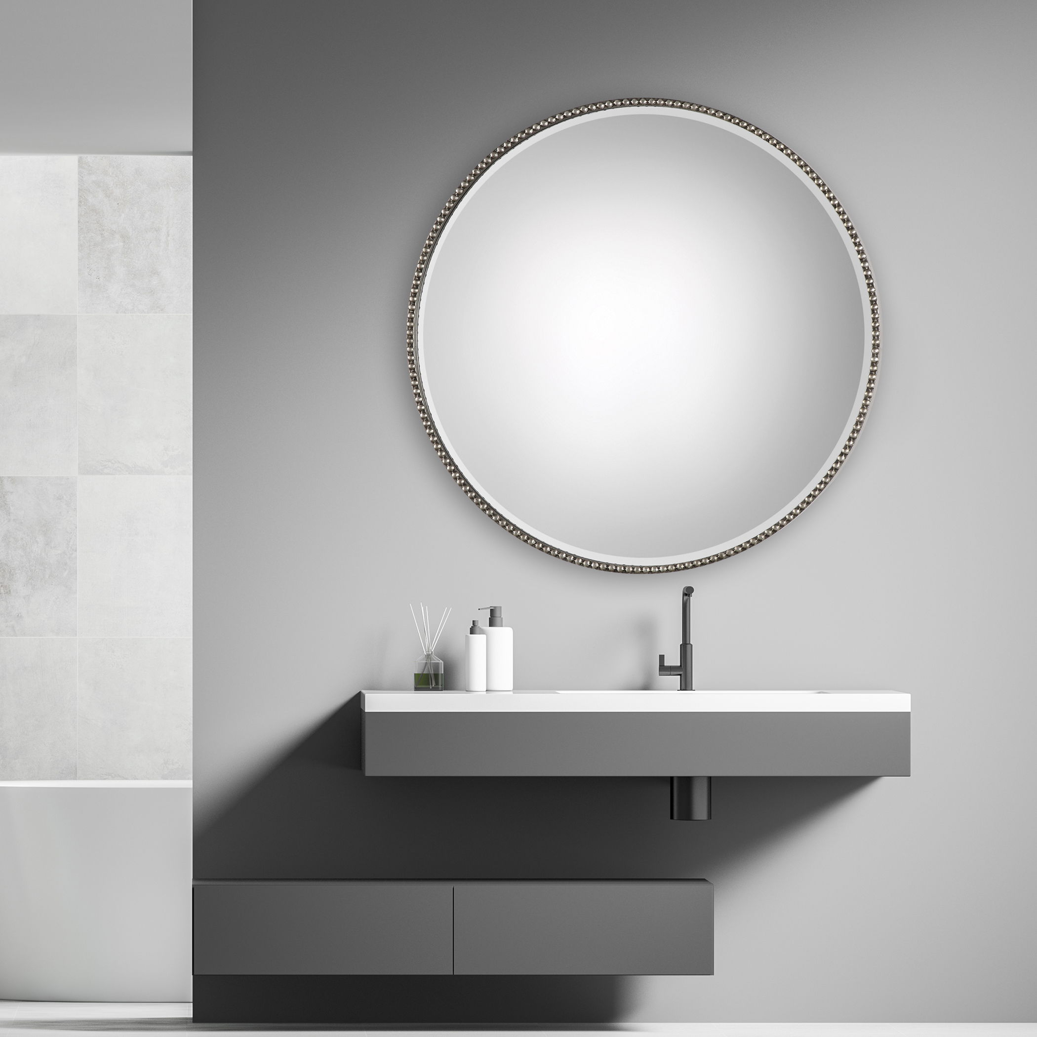 Stefania Beaded Round Mirror, by Uttermost, 40" width x 40" height x 3.25" depth View 2