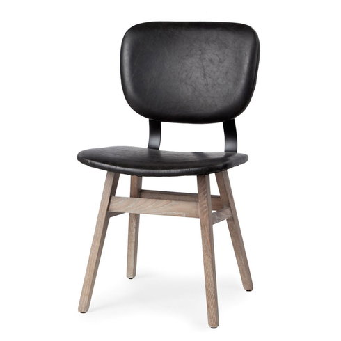 Haden Open Back Dining Side Chair | Black Faux Leather with Iron