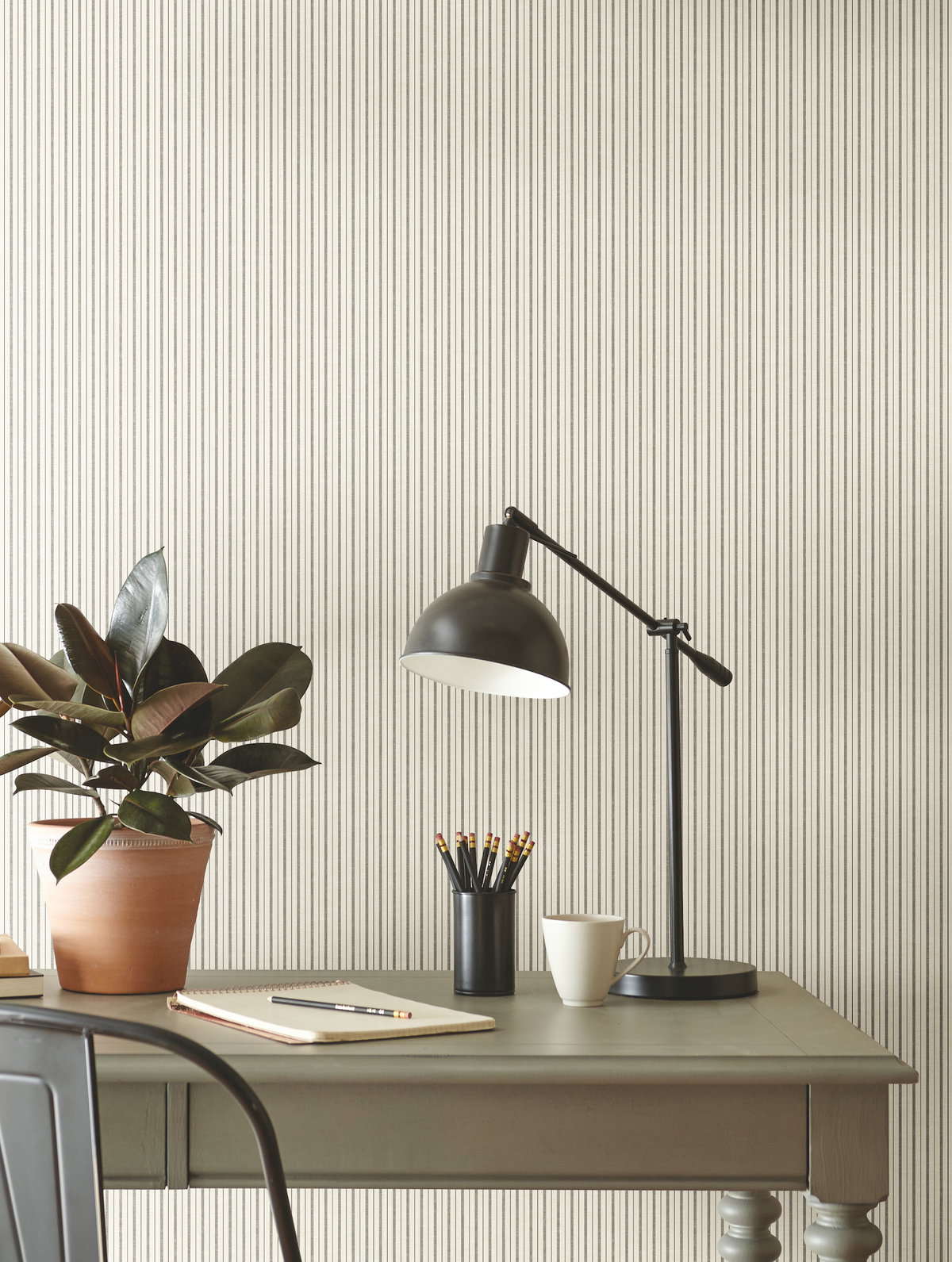 French Ticking Charcoal & Black Wallpaper, by York Wall, 33' length x 1'8.5" width x 0.02" depth View 2