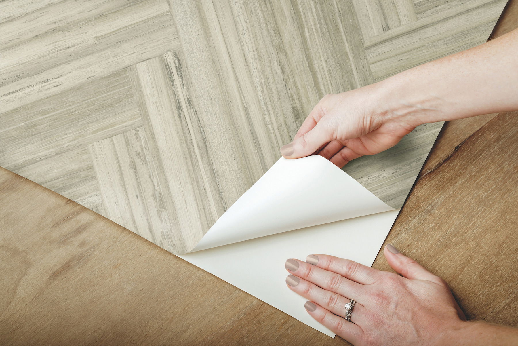 Hermosa Herringbone Brown Peel & Stick Wallpaper large image 
