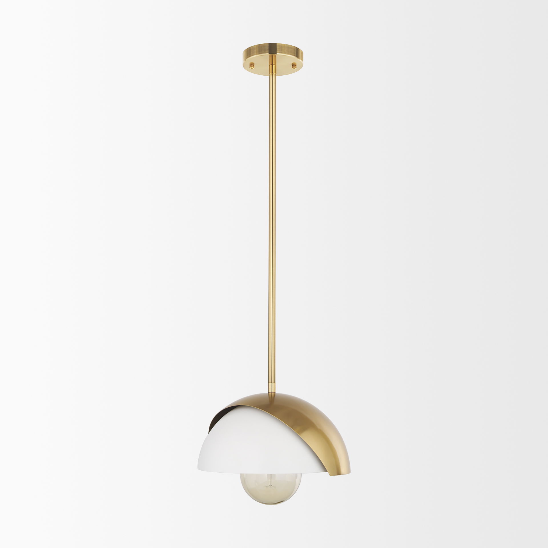 Cybill Brushed Brass with White Metal Shade 1-Light Wall Pendant, by Mercana, 12.6" length x 12.6" width x 53.94" height View 3