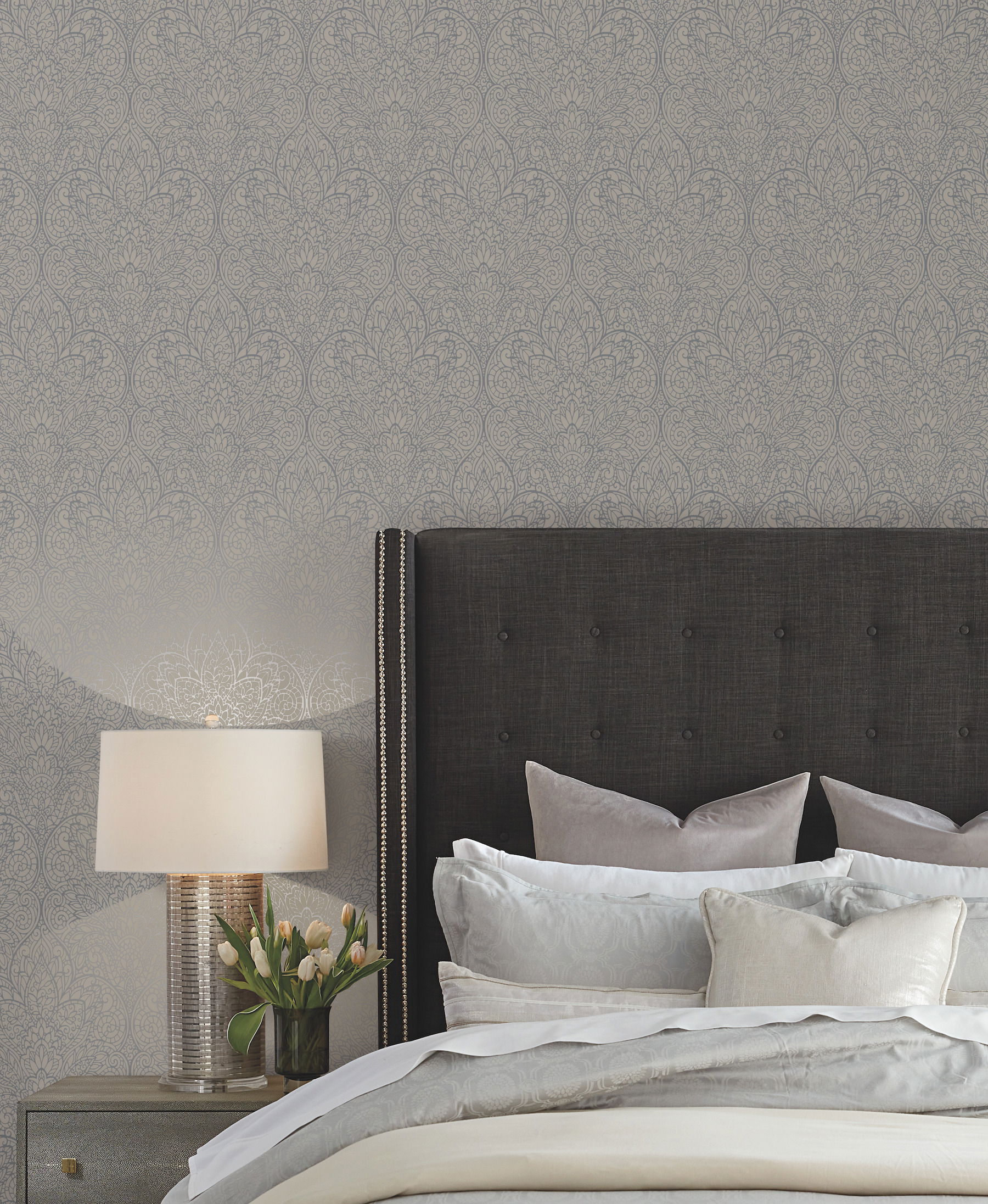 Paradise Dark Taupe & Silver Wallpaper large image 