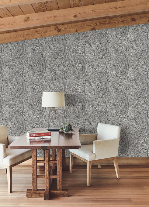 Kashmir Dreams Paisley Black Wallpaper