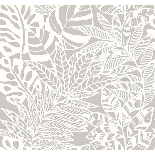 Jungle Leaves Grey Wallpaper large image 