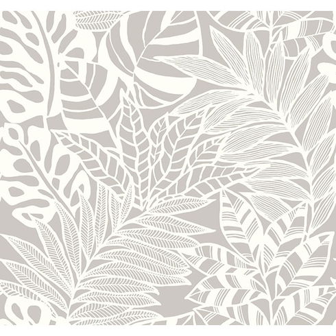 Jungle Leaves Grey Wallpaper