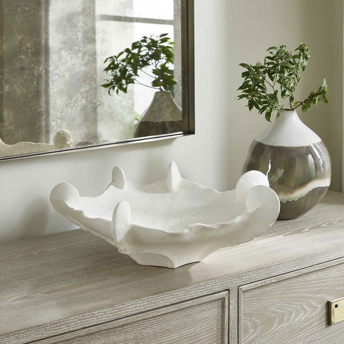 Coral Mirage White Outdoor Bowl, Decorative Tray by Uttermost, 20.08" width x 20" height x 7" depth View 4