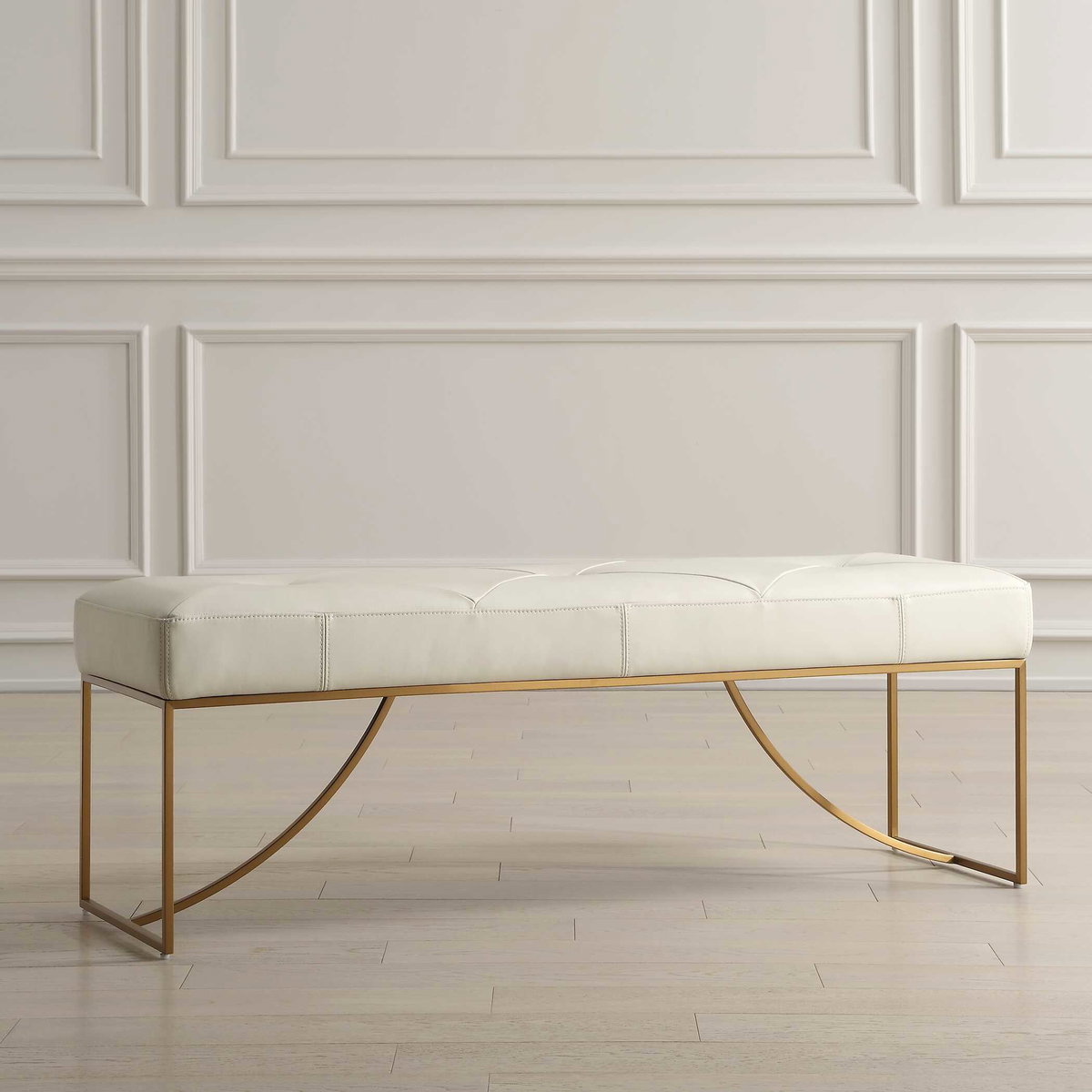 Swale Ivory Leather Bench, Benche by Uttermost, 53" width x 19" height x 16" depth View 4