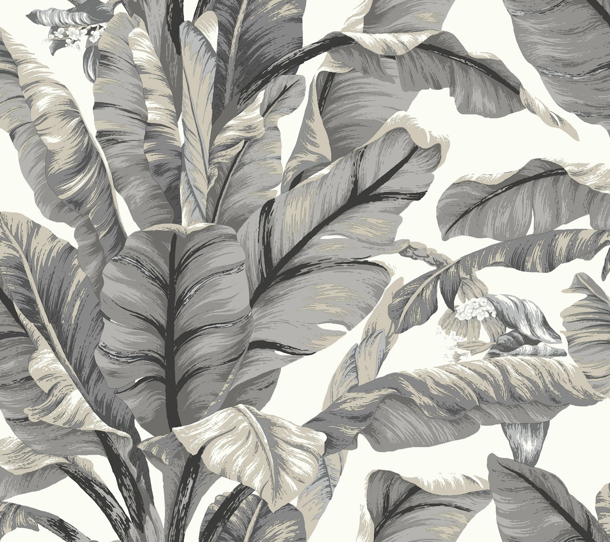 Banana Leaf White & Black Peel & Stick Wallpaper, by York Wall, 20' length x 2'3" width x 0.02" depth