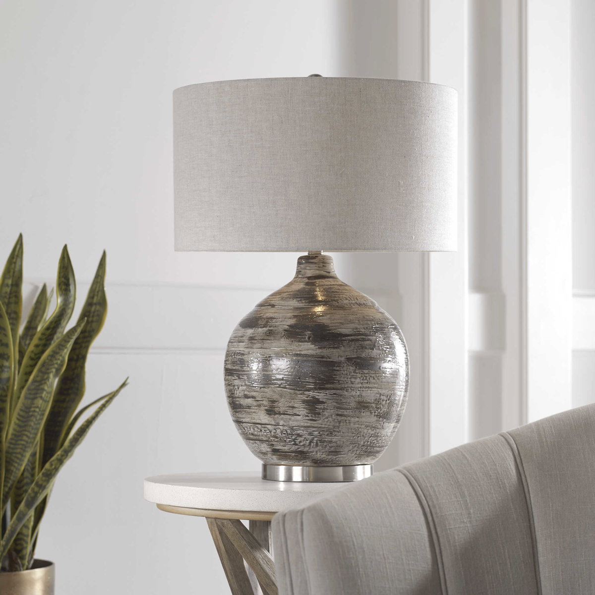 Tamula Distressed Ivory Table Lamp, by Uttermost, 19" width x 27" height x 19" depth View 2