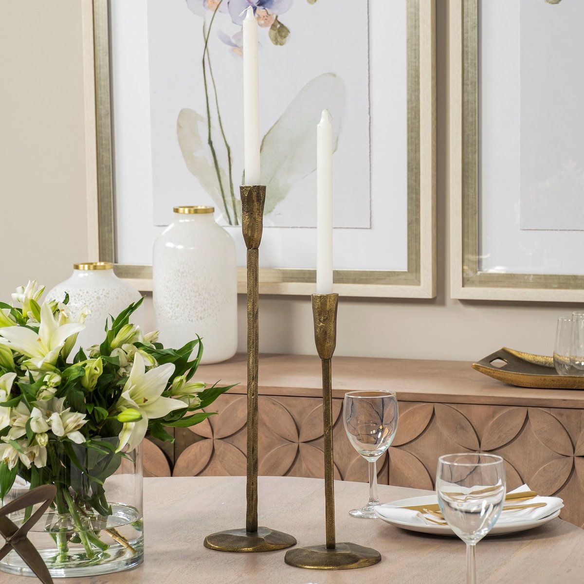 Levit (Small) Gold Table Candle Holder, Candles & Candle Holder by Mercana, 5" length x 5" width x 14" height View 4