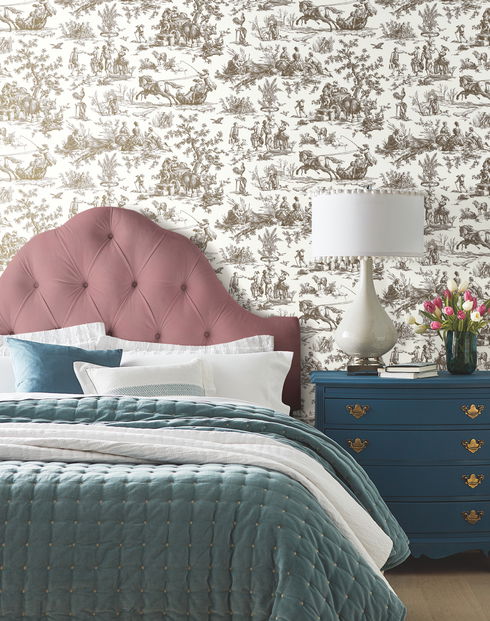 Seasons Toile Brown Wallpaper