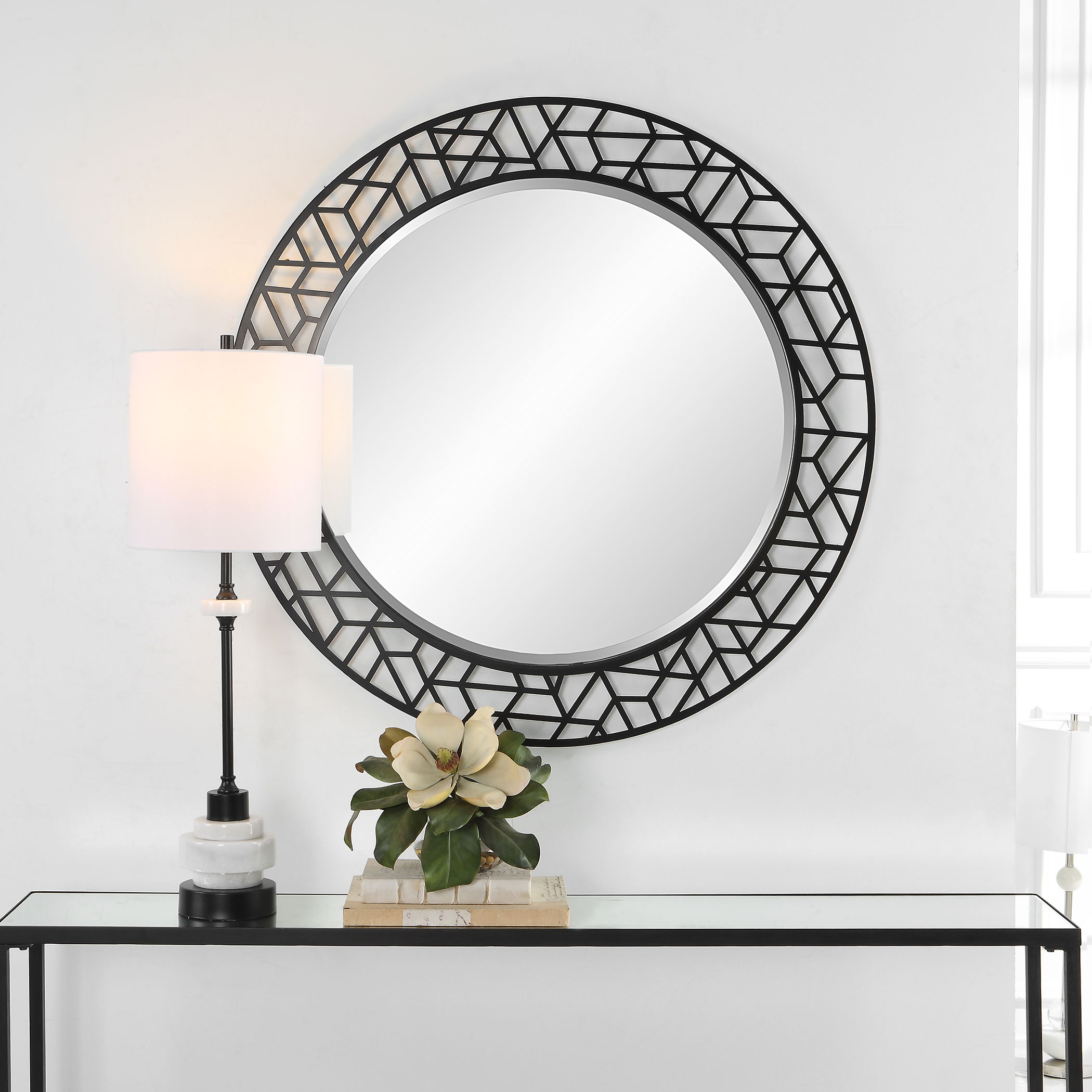 Mosaic Metal Round Mirror, by Uttermost, 40" width x 40" height x 1.12" depth View 2