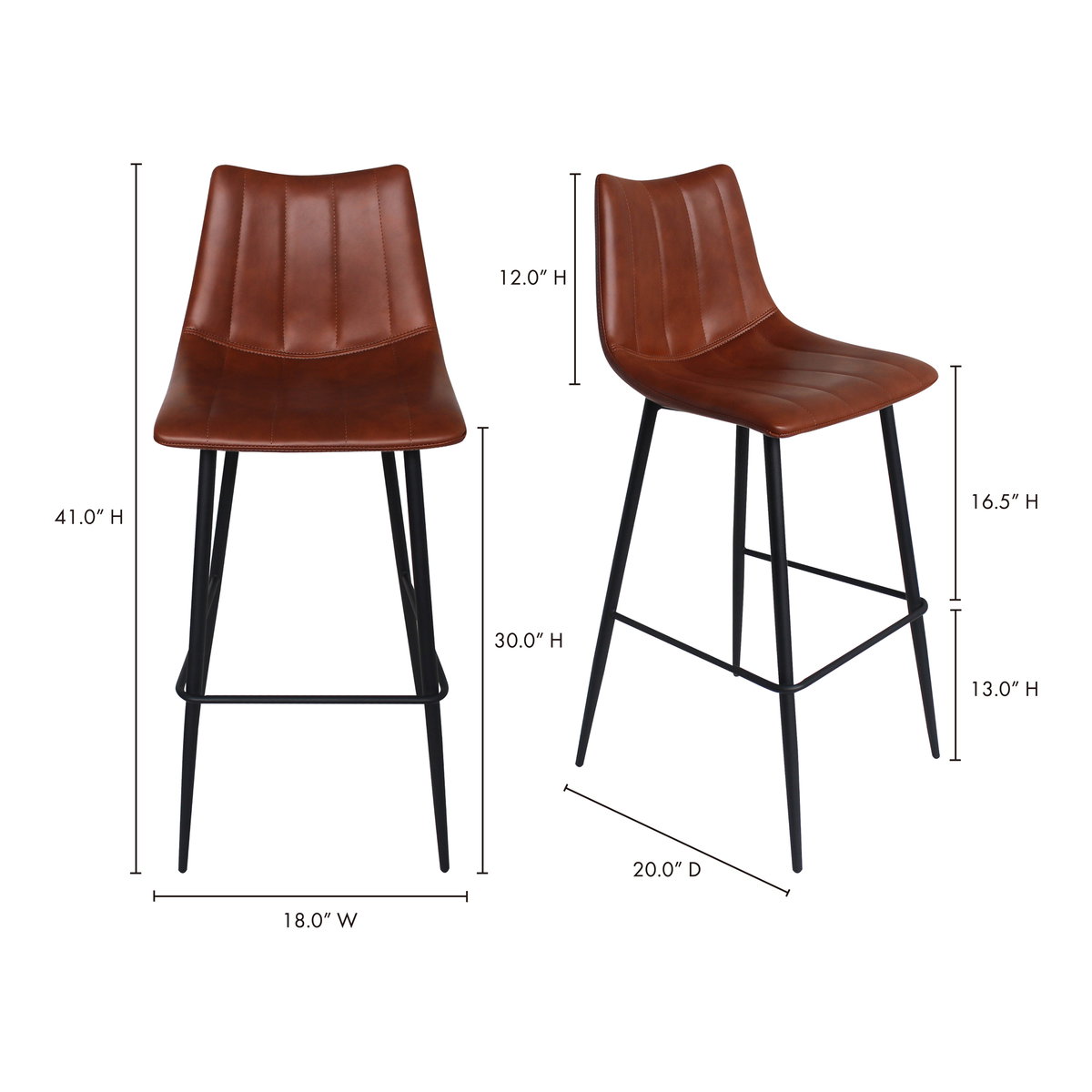 Alibi Barstool Brown - Set Of Two, Counter & Bar Stool by Moe's Home, 17.7" width x 41.5" height x 20" depth View 12