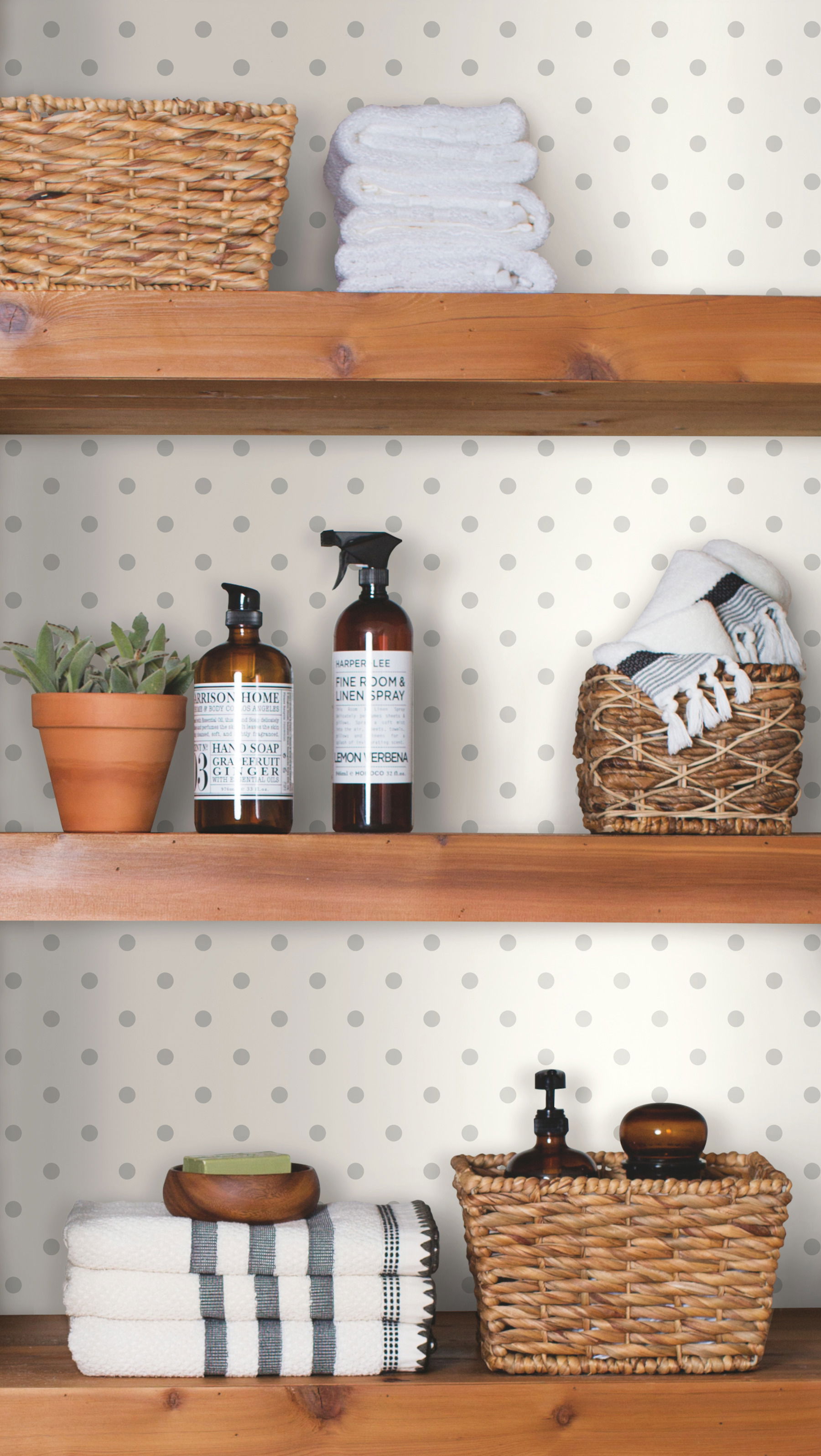 Magnolia Home Dots on Dots Cream & Grey Peel & Stick Wallpaper, by York Wall, 20' length x 1'8.5" width x 0.02" depth View 2