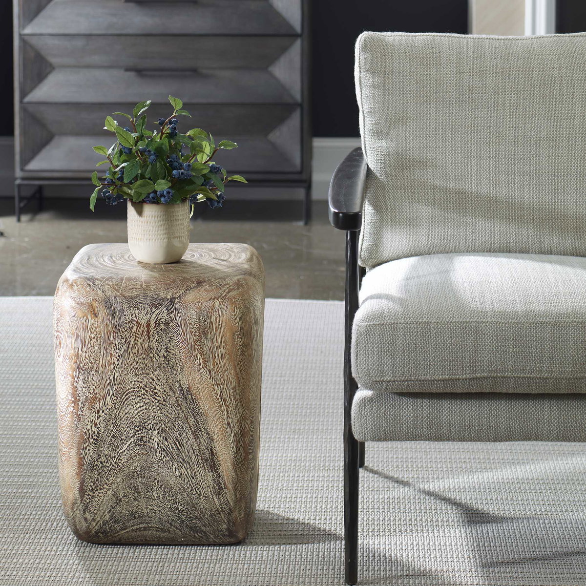 Loophole Bleached Wash Accent Stool, Ottoman by Uttermost, 16" width x 18" height x 14" depth View 4