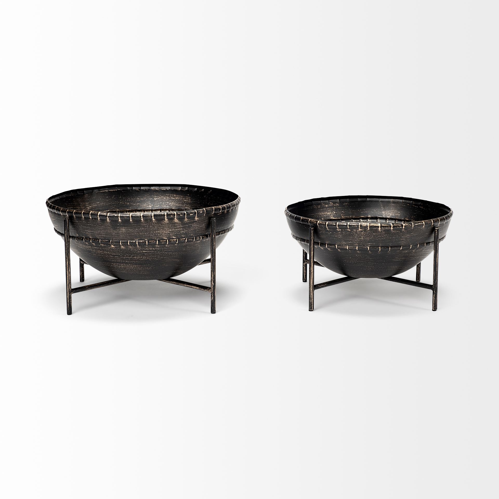 Cauldron (Set of 2) Brown Metal Bowls, Decorative Bowl by Mercana, 16" length x 16" width x 8.3" height View 3