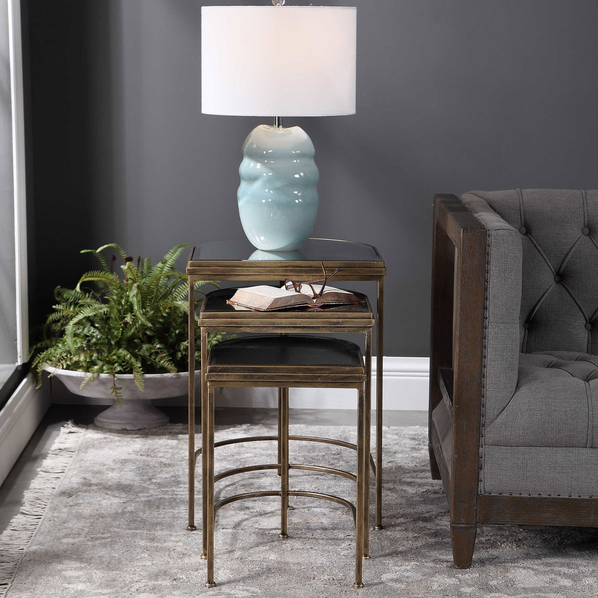 India Nesting Tables Set/3, Side & End Table by Uttermost, 19" width x 24" height x 17.75" depth View 8