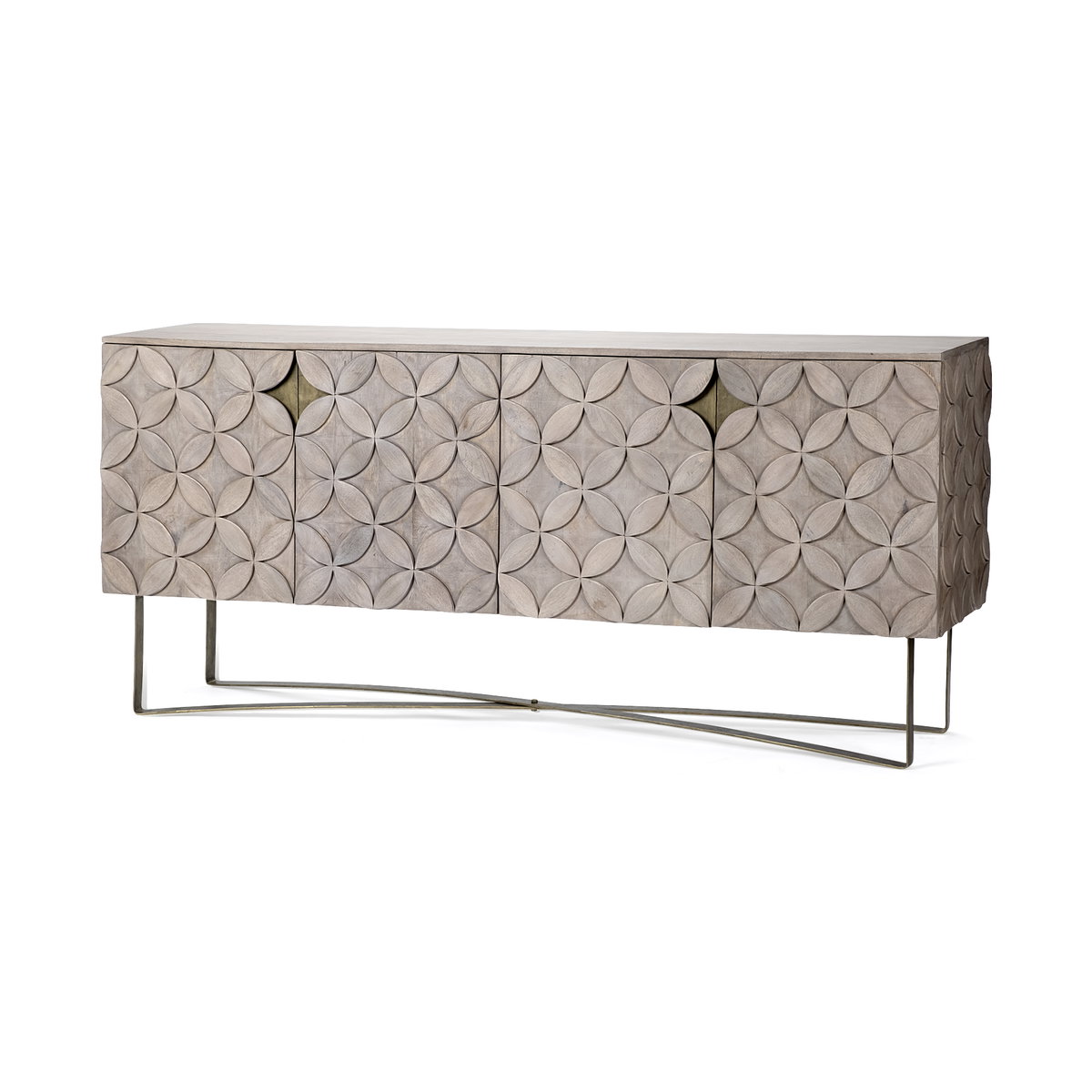 Excelsior I (72x18.3) Solid Wood Gold Metal Base 4 Cabinet Door SideBoard, Sideboards & Buffet by Mercana, 72" length x 18" width x 32.5" height View 1