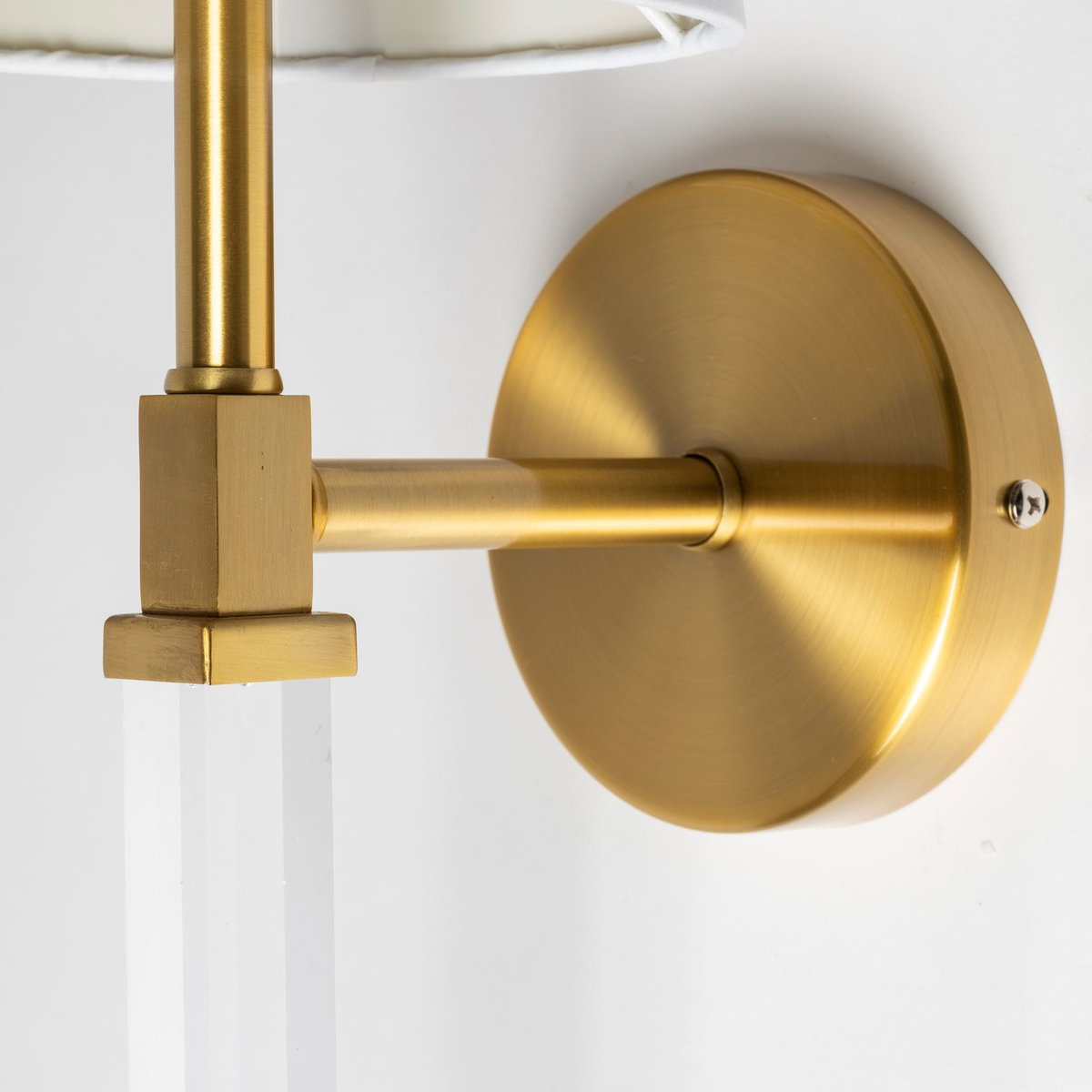 Santander II 6.5x22 Gold Metal and White Linen Shade Wall Sconce, by Mercana, 6.5" length x 8.75" width x 22" height View 6