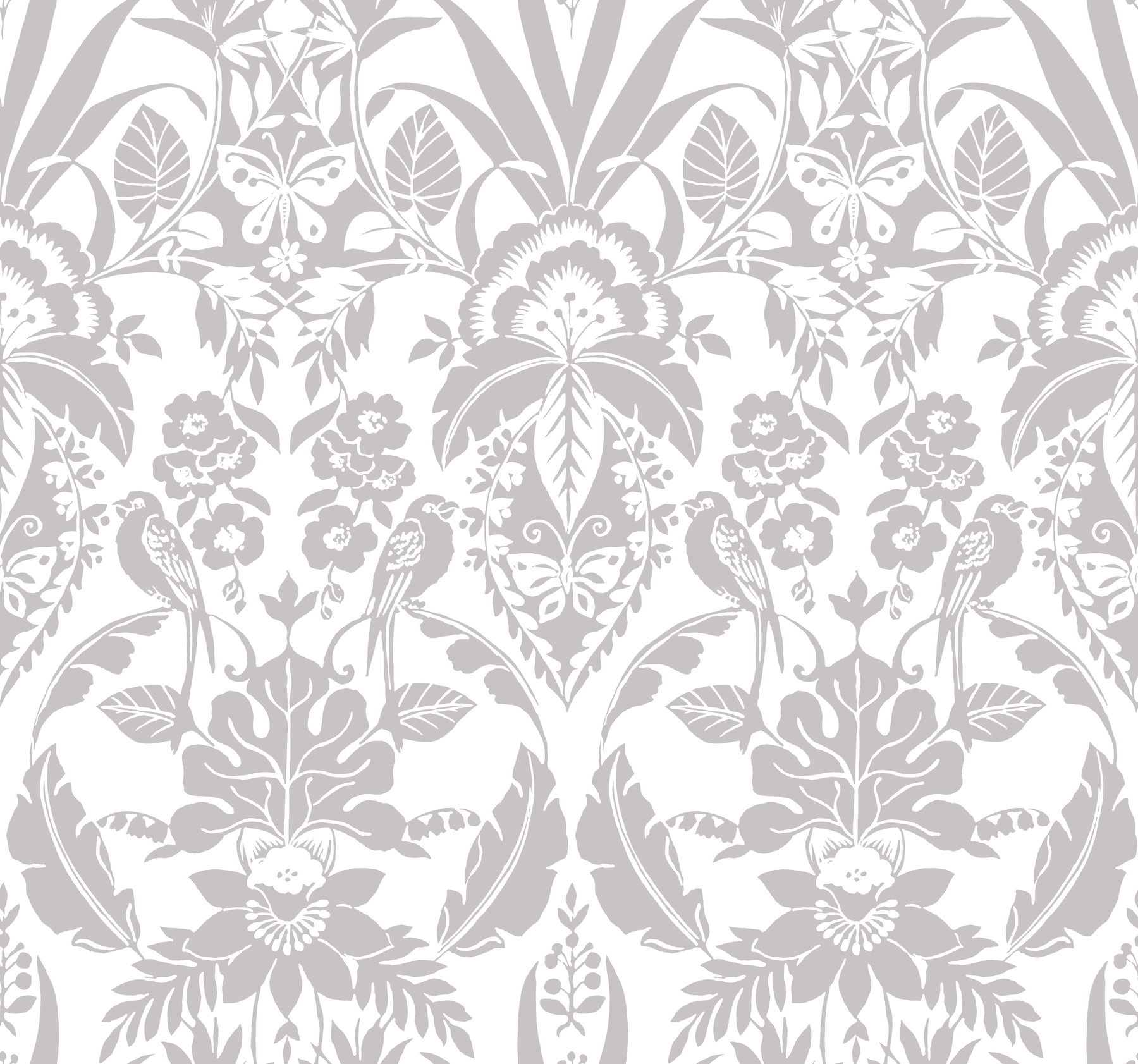 Grey Botanical Damask Wallpaper large image 