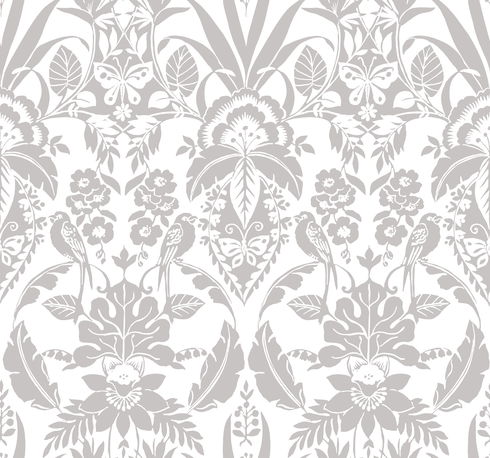 Grey Botanical Damask Wallpaper