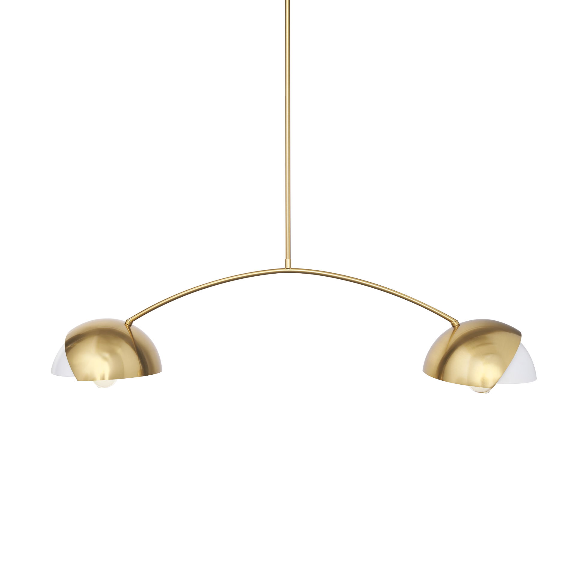 Cybill Brushed Brass with White Metal Shades 2-Light Chandelier, by Mercana, 41.73" length x 9.45" width x 9.75" height View 1