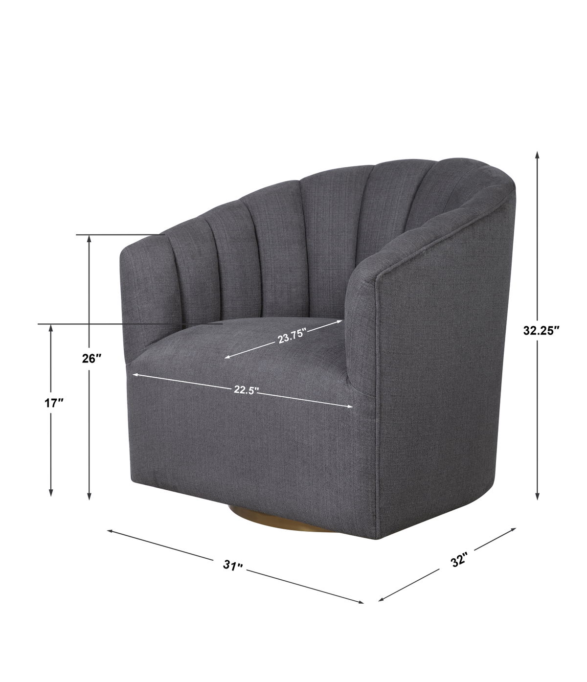 Cuthbert Modern Swivel Chair, Accent Chair by Uttermost, 31" width x 32.25" height x 32" depth View 3