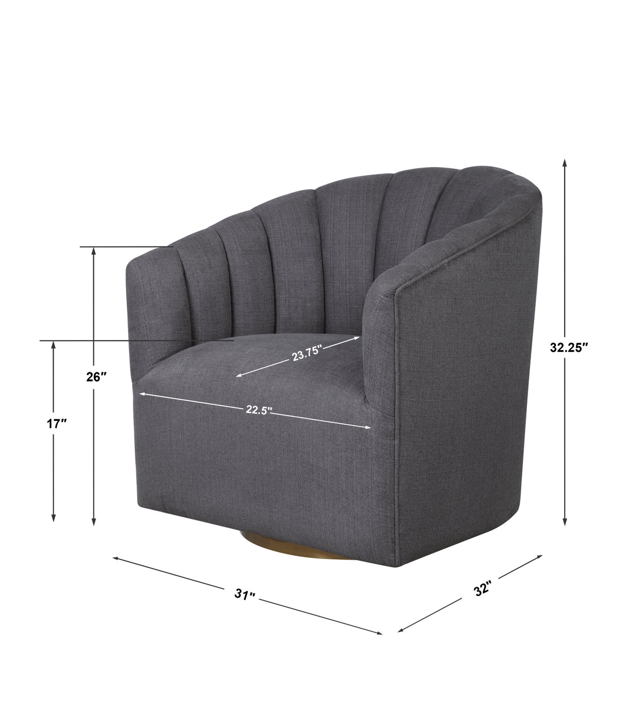 Cuthbert Modern Swivel Chair, Accent Chair by Uttermost, 31" width x 32.25" height x 32" depth View 3