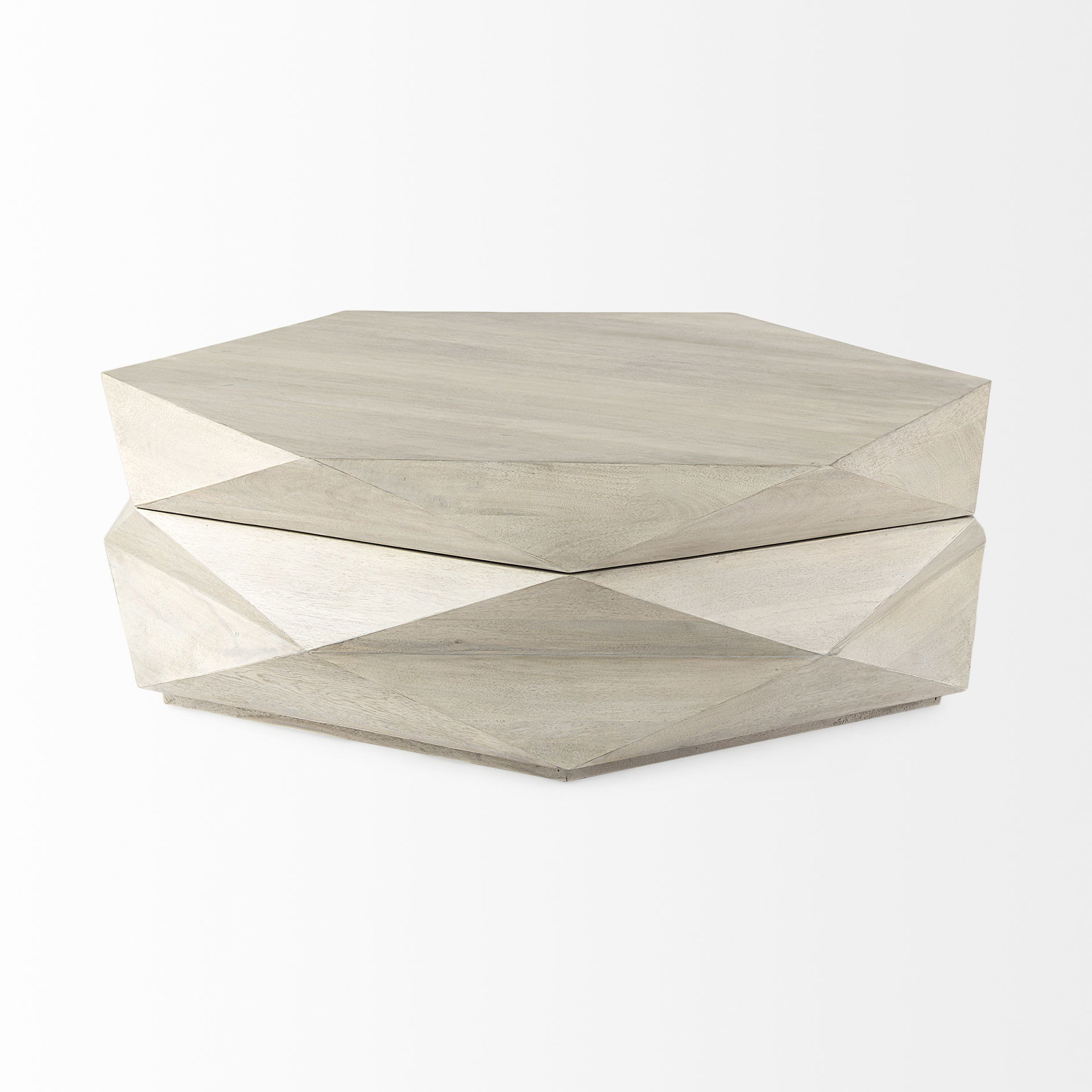 Arreto 48' Natural Solid Wood Hexagonal Storage Coffee Table, by Mercana, 48" length x 48" width x 15" height View 5